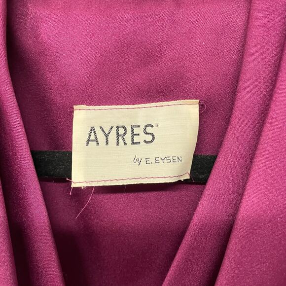 Ayres E. Eysen Vintage Purple Satin Wrap Front Dress VTG Size 6 Long Sleeve MOD - Picture 4 of 11